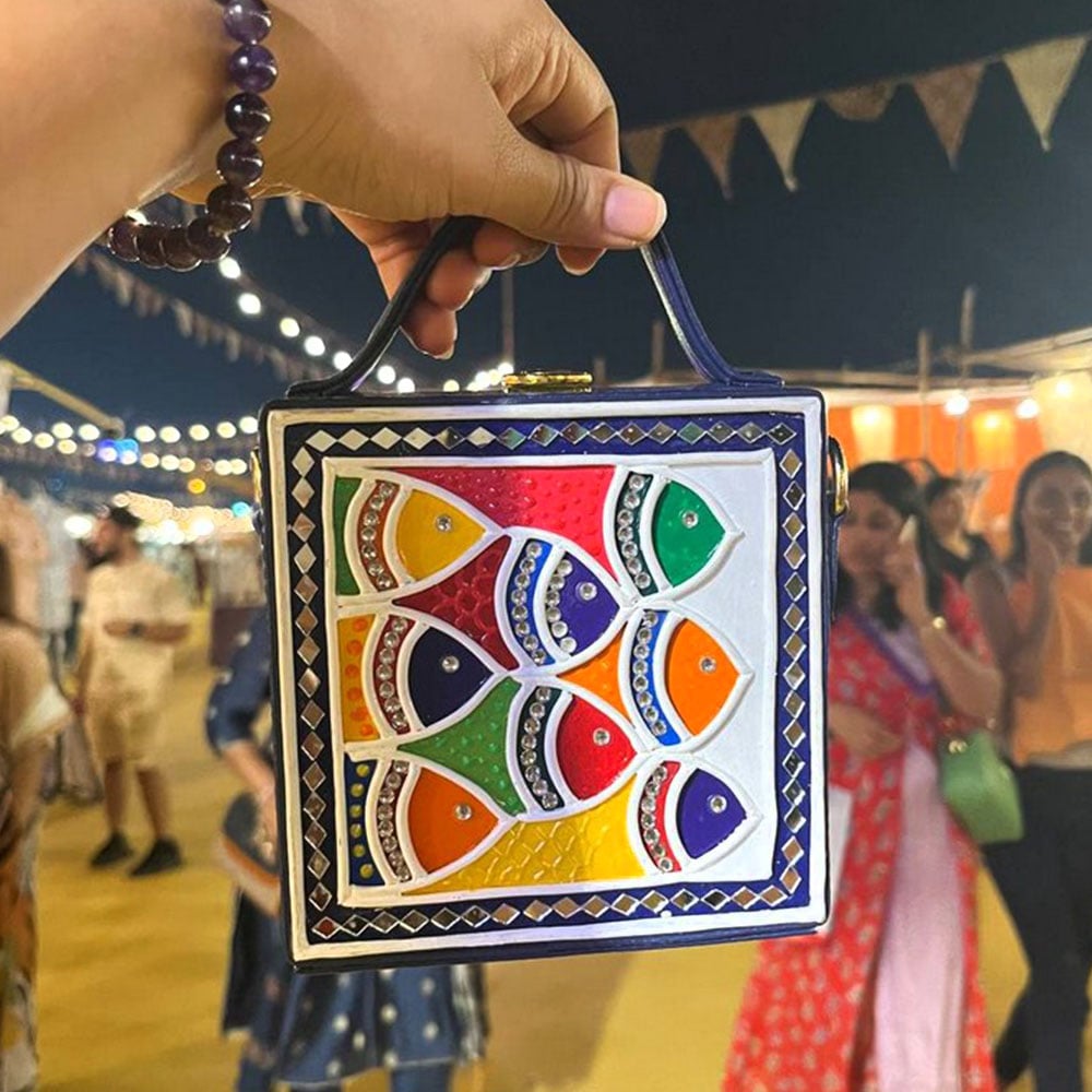 Mini Fish Lippan Art Handcrafted Square Sling Bag